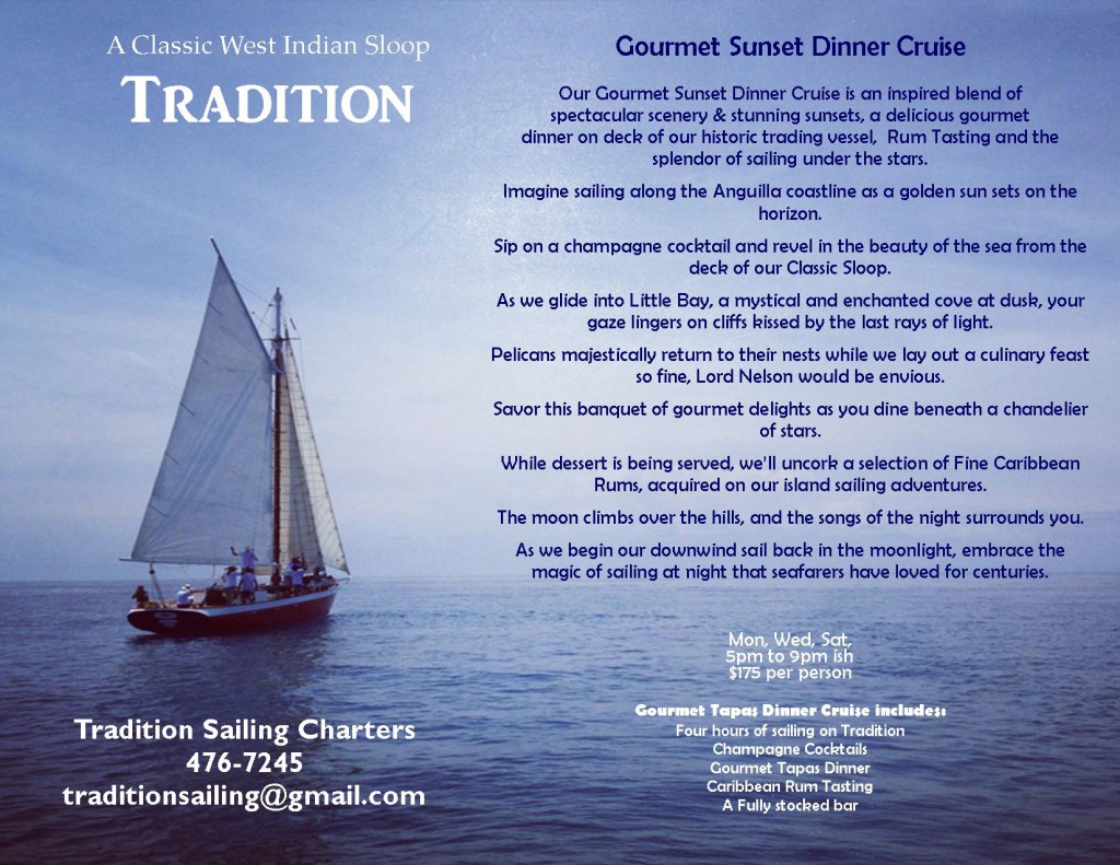 Tradition's new Gourmet Sunset Dinner Cruise