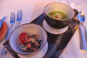 malliouhana lobster salad and pea soup to start