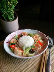 spicy green shrimp at cha cha san