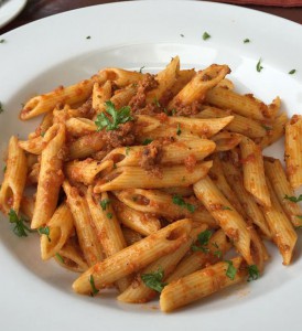 plate of penne bolognese
