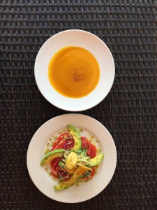 avocado salad and soup at tastys