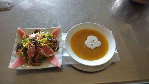 pumpkin soup and tuna salad at tastys